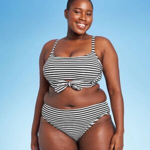 Xhilaration Twist Front Bikini Top Ribbed Black White NEW Size XL